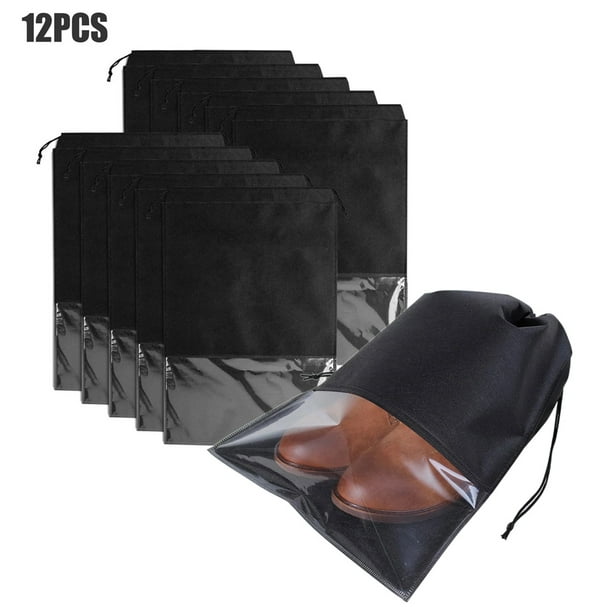 12Pcs Men Women Travel Non-Woven Drawstring Shoe Bags Clear Window Carrier